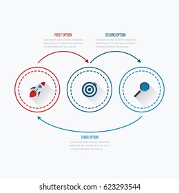 Infographics template 3 options with circles. Can be used for workflow layout, diagram, number options, step up options, web design, presentations