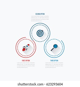 Infographics template 3 options with circles. Can be used for workflow layout, diagram, number options, step up options, web design, presentations