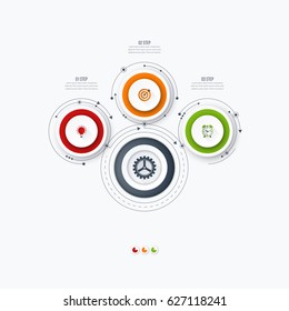 Infographics template 3 options with circles. Can be used for workflow layout, diagram, number options, step up options, web design, presentations