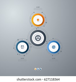 Infographics template 3 options with circles. Can be used for workflow layout, diagram, number options, step up options, web design, presentations