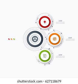 Infographics template 3 options with circles. Can be used for workflow layout, diagram, number options, step up options, web design, presentations