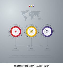 Infographics template 3 options with circles. Can be used for workflow layout, diagram, number options, step up options, web design, presentations