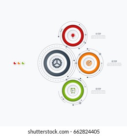 Infographics template 3 options with circles. Can be used for workflow layout, diagram, number options, step up options, web design, presentations