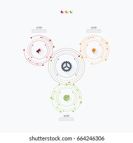 Infographics template 3 options with circles. Can be used for workflow layout, diagram, number options, step up options, web design, presentations