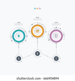 Infographics template 3 options with circles. Can be used for workflow layout, diagram, number options, step up options, web design, presentations