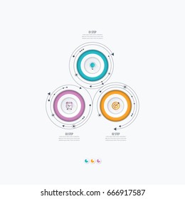 Infographics template 3 options with circles. Can be used for workflow layout, diagram, number options, step up options, web design, presentations