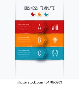 Infographics template 3 options with hexagon. Can be used for workflow layout, diagram, number options, step up options, web design, presentations