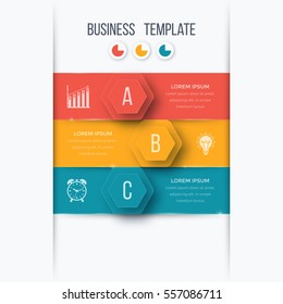 Infographics template 3 options with hexagon. Can be used for workflow layout, diagram, number options, step up options, web design, presentations
