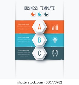 Infographics template 3 options with hexagon. Can be used for workflow layout, diagram, number options, step up options, web design, presentations