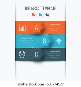 Infographics template 3 options with hexagon. Can be used for workflow layout, diagram, number options, step up options, web design, presentations