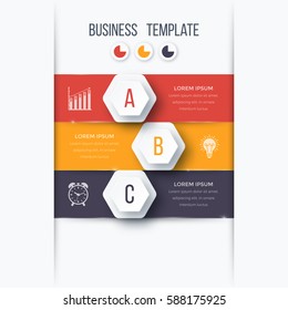 Infographics template 3 options with hexagon. Can be used for workflow layout, diagram, number options, step up options, web design, presentations