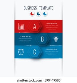 Infographics template 3 options with hexagon. Can be used for workflow layout, diagram, number options, step up options, web design, presentations