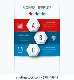 Infographics template 3 options with hexagon. Can be used for workflow layout, diagram, number options, step up options, web design, presentations