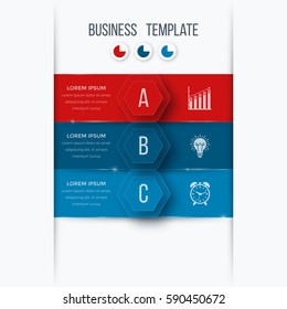Infographics template 3 options with hexagon. Can be used for workflow layout, diagram, number options, step up options, web design, presentations