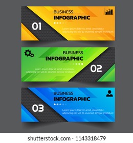Infographics template 3 options with rectangle banner, can be used for workflow layout, diagram, website, corporate report, advertising, marketing. vector illustration.