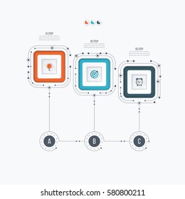 Infographics template 3 options with square. Can be used for workflow layout, diagram, number options, step up options, web design, presentations