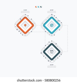 Infographics template 3 options with square. Can be used for workflow layout, diagram, number options, step up options, web design, presentations