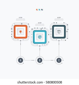 Infographics template 3 options with square. Can be used for workflow layout, diagram, number options, step up options, web design, presentations