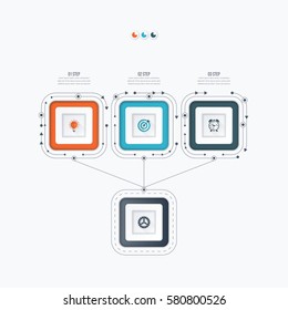 Infographics template 3 options with square. Can be used for workflow layout, diagram, number options, step up options, web design, presentations