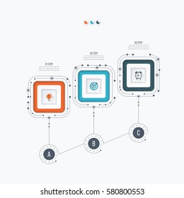 Infographics template 3 options with square. Can be used for workflow layout, diagram, number options, step up options, web design, presentations