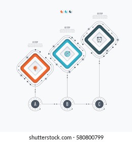 Infographics template 3 options with square. Can be used for workflow layout, diagram, number options, step up options, web design, presentations