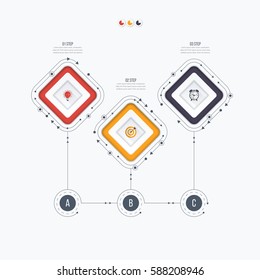 Infographics template 3 options with square. Can be used for workflow layout, diagram, number options, step up options, web design, presentations