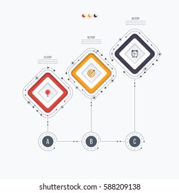 Infographics template 3 options with square. Can be used for workflow layout, diagram, number options, step up options, web design, presentations