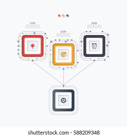 Infographics template 3 options with square. Can be used for workflow layout, diagram, number options, step up options, web design, presentations