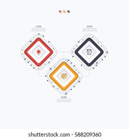 Infographics template 3 options with square. Can be used for workflow layout, diagram, number options, step up options, web design, presentations