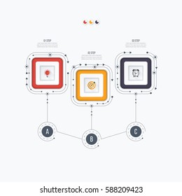 Infographics template 3 options with square. Can be used for workflow layout, diagram, number options, step up options, web design, presentations
