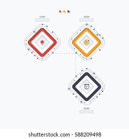 Infographics template 3 options with square. Can be used for workflow layout, diagram, number options, step up options, web design, presentations