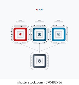 Infographics template 3 options with square. Can be used for workflow layout, diagram, number options, step up options, web design, presentations