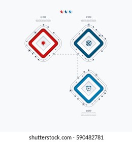 Infographics template 3 options with square. Can be used for workflow layout, diagram, number options, step up options, web design, presentations