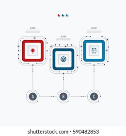 Infographics template 3 options with square. Can be used for workflow layout, diagram, number options, step up options, web design, presentations