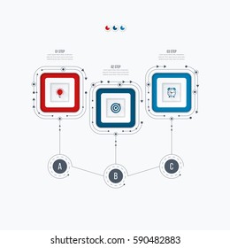 Infographics template 3 options with square. Can be used for workflow layout, diagram, number options, step up options, web design, presentations
