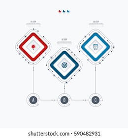 Infographics template 3 options with square. Can be used for workflow layout, diagram, number options, step up options, web design, presentations