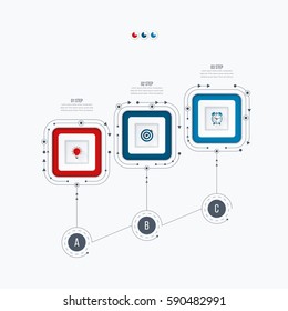 Infographics template 3 options with square. Can be used for workflow layout, diagram, number options, step up options, web design, presentations