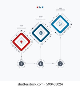 Infographics template 3 options with square. Can be used for workflow layout, diagram, number options, step up options, web design, presentations