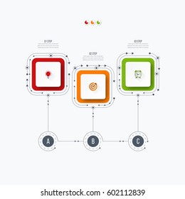 Infographics template 3 options with square. Can be used for workflow layout, diagram, number options, step up options, web design, presentations