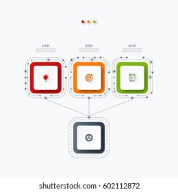Infographics template 3 options with square. Can be used for workflow layout, diagram, number options, step up options, web design, presentations