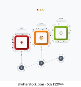 Infographics template 3 options with square. Can be used for workflow layout, diagram, number options, step up options, web design, presentations