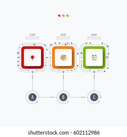 Infographics template 3 options with square. Can be used for workflow layout, diagram, number options, step up options, web design, presentations