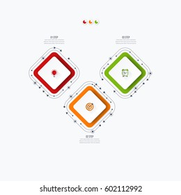 Infographics template 3 options with square. Can be used for workflow layout, diagram, number options, step up options, web design, presentations