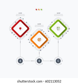 Infographics template 3 options with square. Can be used for workflow layout, diagram, number options, step up options, web design, presentations
