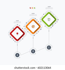 Infographics template 3 options with square. Can be used for workflow layout, diagram, number options, step up options, web design, presentations