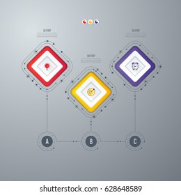 Infographics template 3 options with square. Can be used for workflow layout, diagram, number options, step up options, web design, presentations