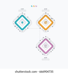 Infographics template 3 options with square. Can be used for workflow layout, diagram, number options, step up options, web design, presentations