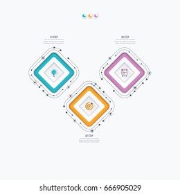 Infographics template 3 options with square. Can be used for workflow layout, diagram, number options, step up options, web design, presentations