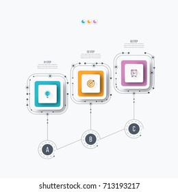 Infographics template 3 options square. Data and information visualization. Dynamic infographics stylish geometric. element for design business invitations, gift cards, flyers and brochures