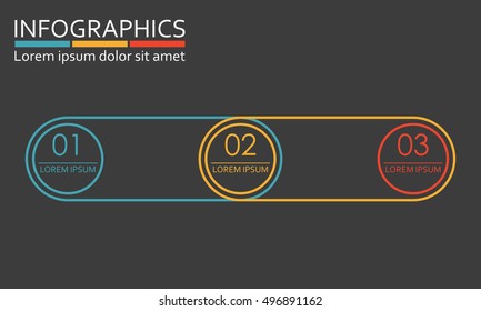 Infographics template with 3 steps, options, stages or levels. Vector illustration.